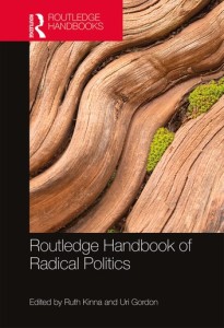 Routledge Handbook of Radical Politics Cover. Enlarged piece of tree bark with small amount of moss growing in it.